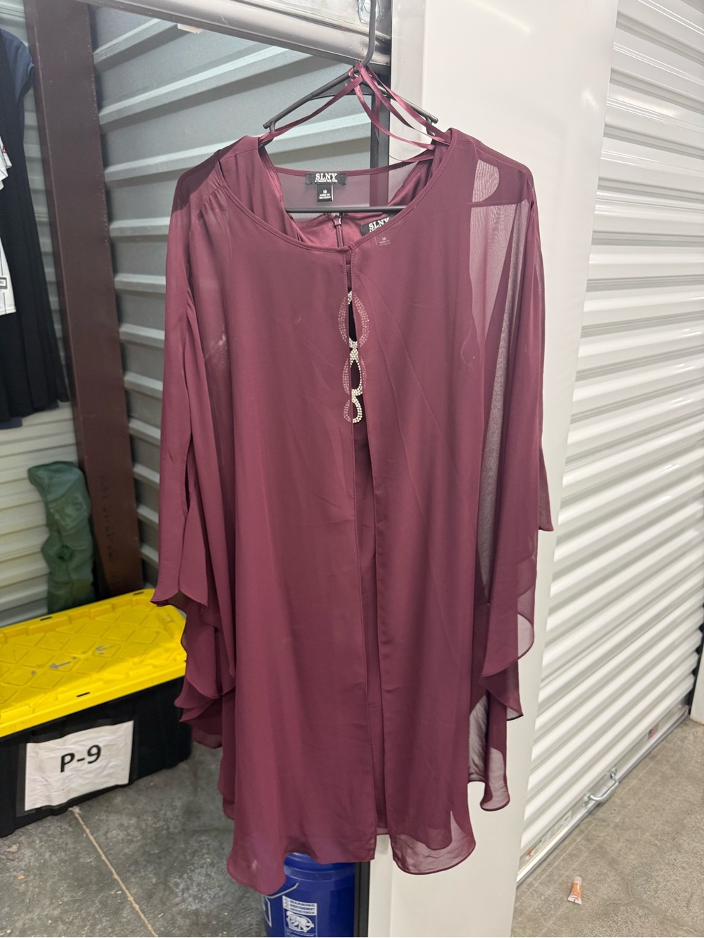SLNY Wine Chiffon Overlay Tunic with Embellished Front